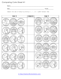 Comparing the Values of Money Worksheets