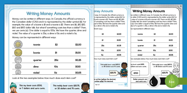 money with decimals worksheet