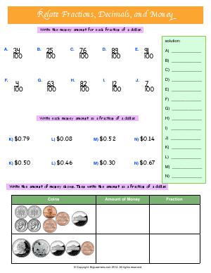 money with decimals worksheet