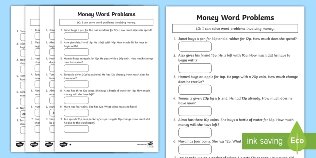 British Money Word Problems KS1 Worksheet (teacher made)