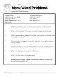 Money Word Problems Worksheets