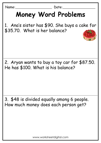 Word problems - Worksheet Digital