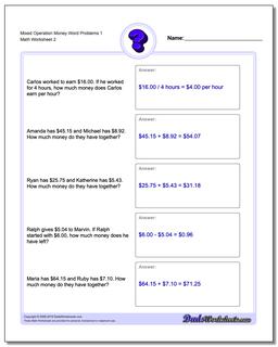 money word problems worksheet