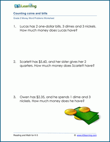 Grade 2 Money word problem worksheets | Worsheets library