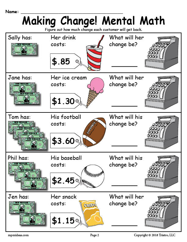 Printable Making Change Money Worksheets - 2 Versions!
