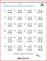Money Addition Worksheet collection 4th Grade