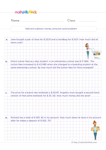 money worksheet 5th grade