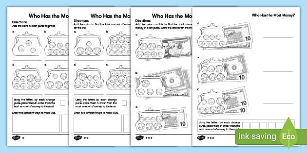 money worksheet counting coins and bills