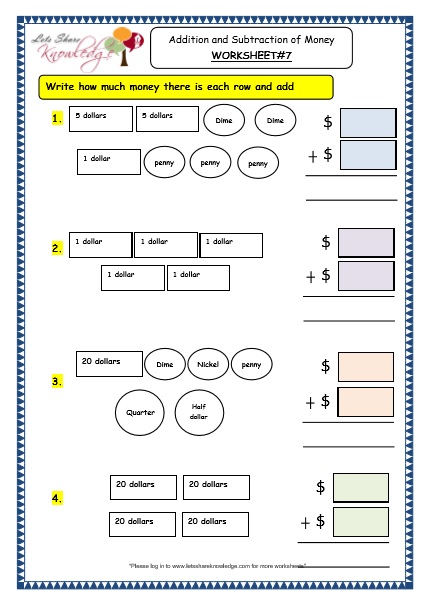 money worksheet for 3rd grade