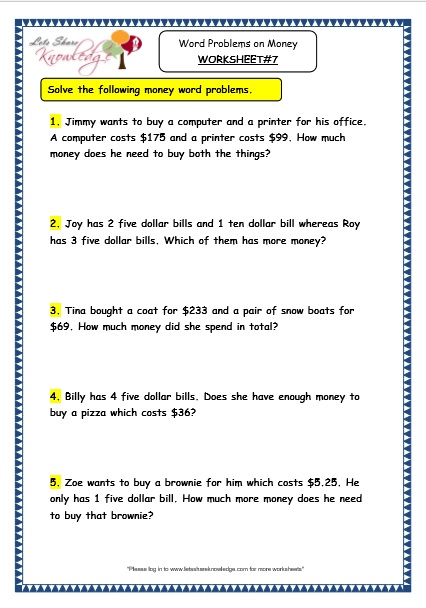 money worksheet for 5th grade