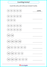 Grade 1 Dollar Cent coins up to 100 math school worksheets for ...
