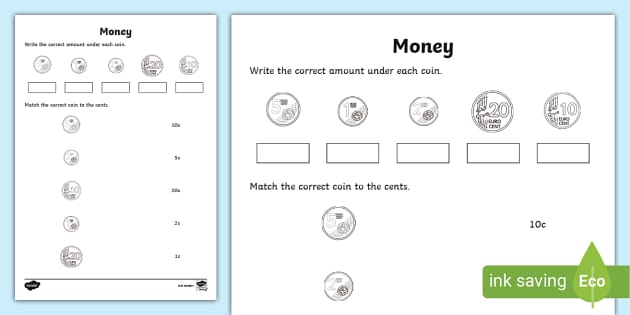 money worksheet for junior high