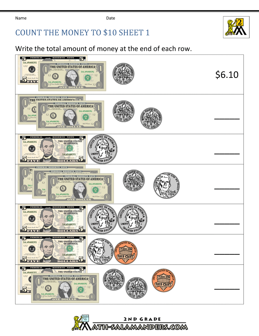 money worksheet grade 1