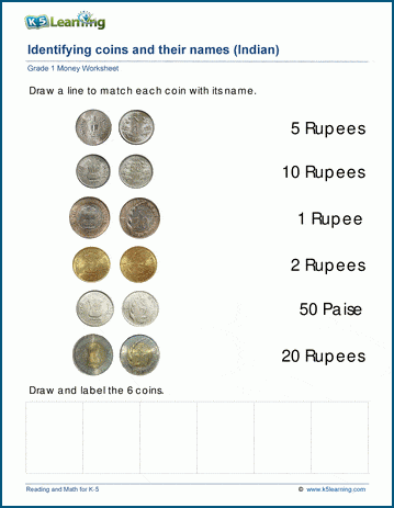 money worksheet grade 1