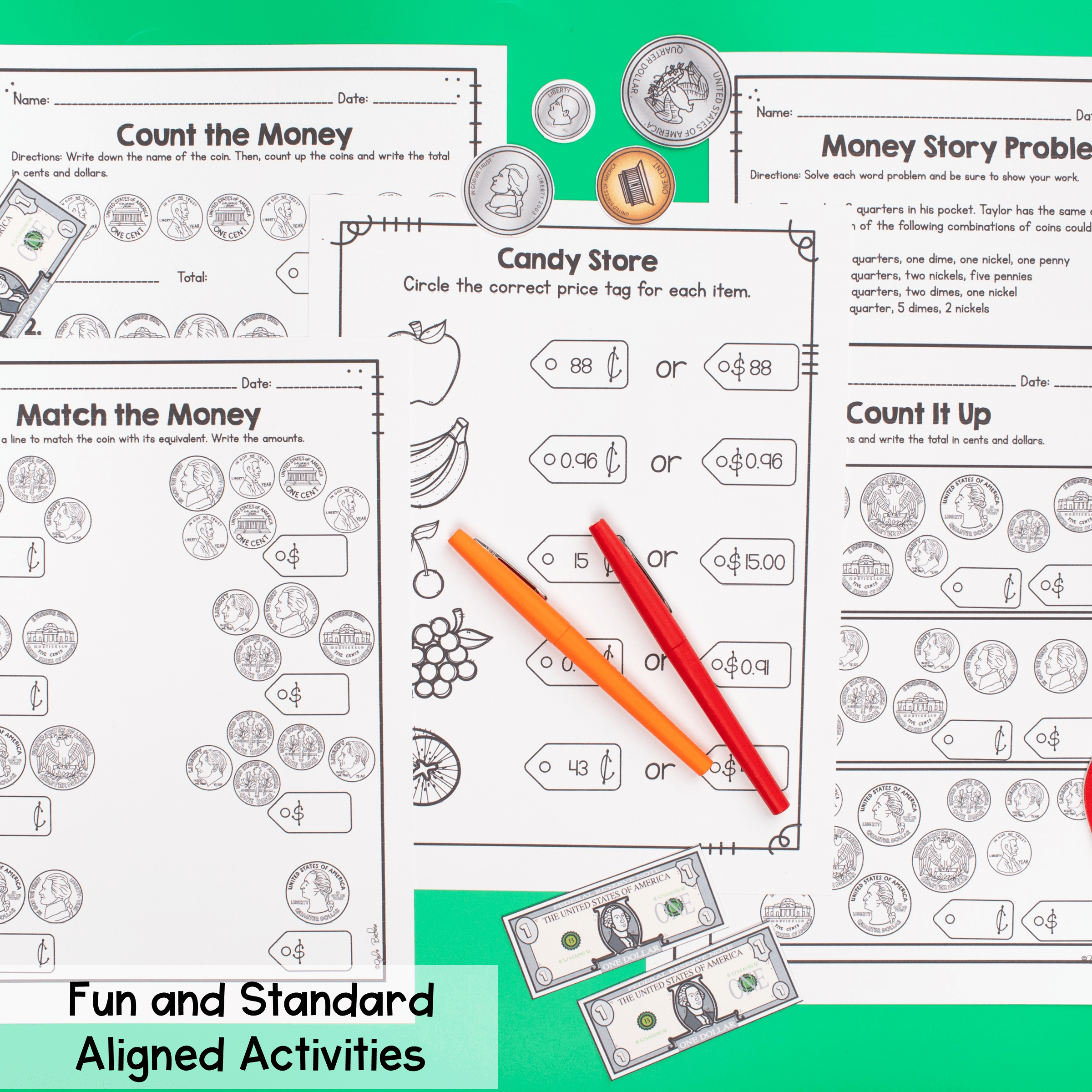 Counting Money &  Word Problems 2nd Grade Math 2.MD.C.8 | MagiCore