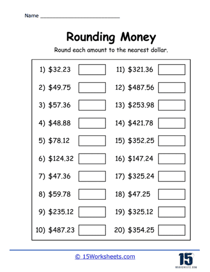 money worksheet money