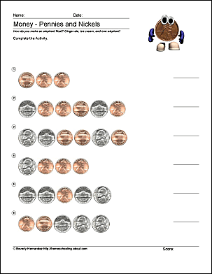 Free Math Worksheets for Counting Pennies and Nickels