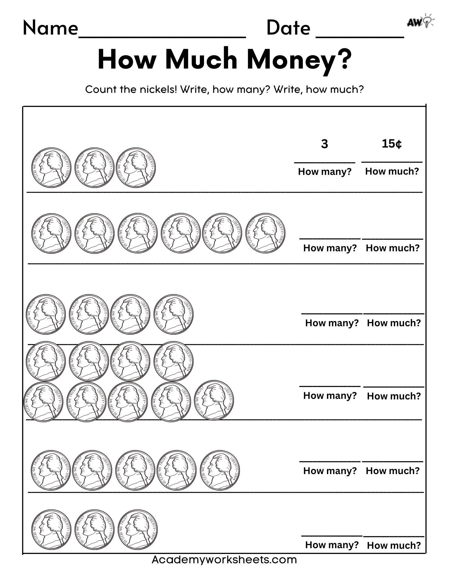 The Best Value of Coins Worksheet - Counting Nickels - Academy ...