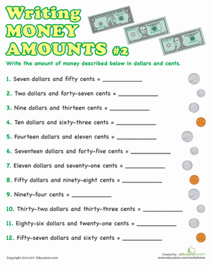 money worksheet printable grade 2