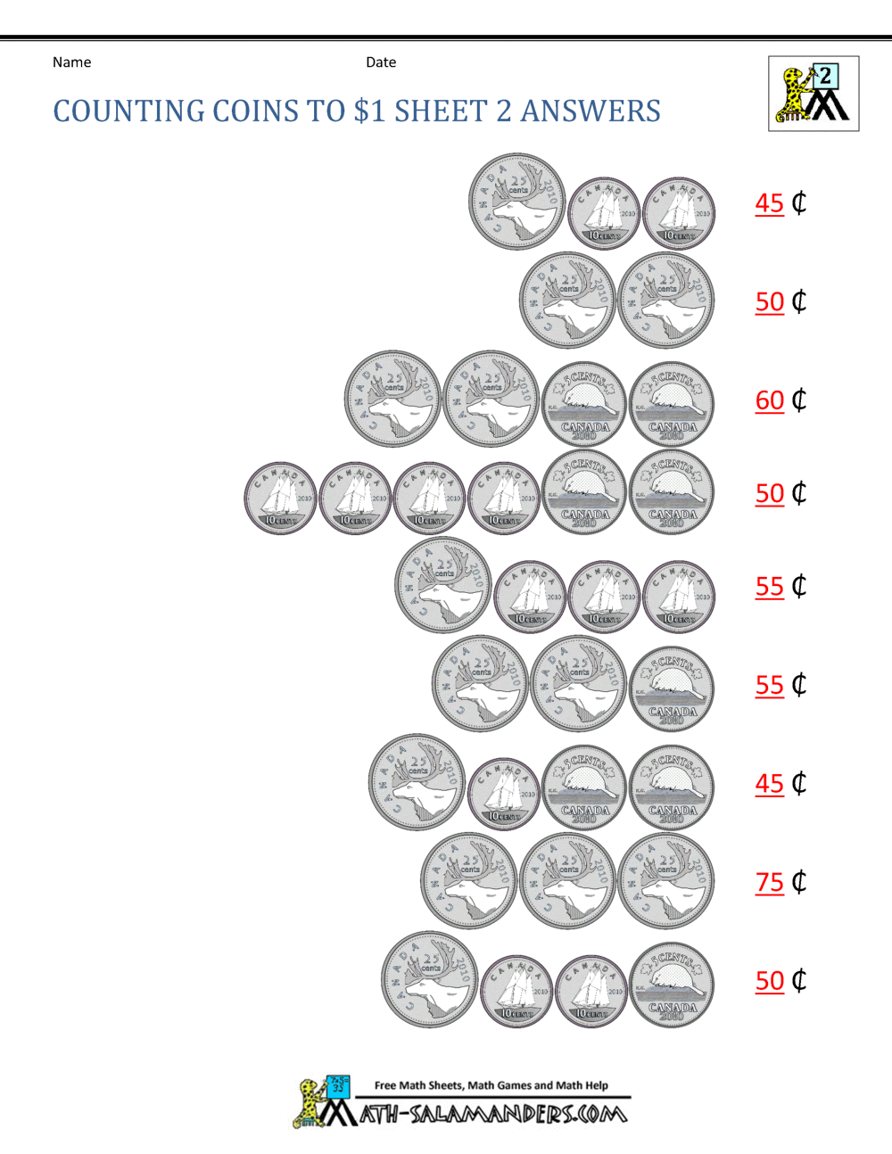 Money Worksheets Canada