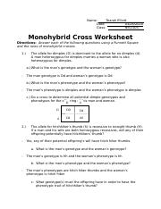 monohybrid cross worksheet answers