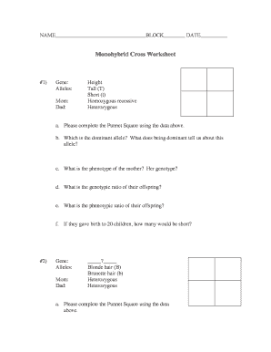 monohybrid crosses worksheet answers