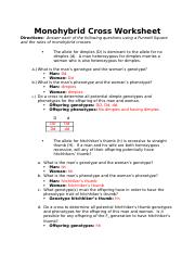 monohybrid crosses worksheet answers