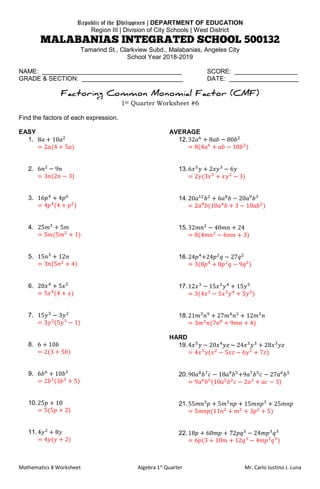 monomial and polynomial worksheet