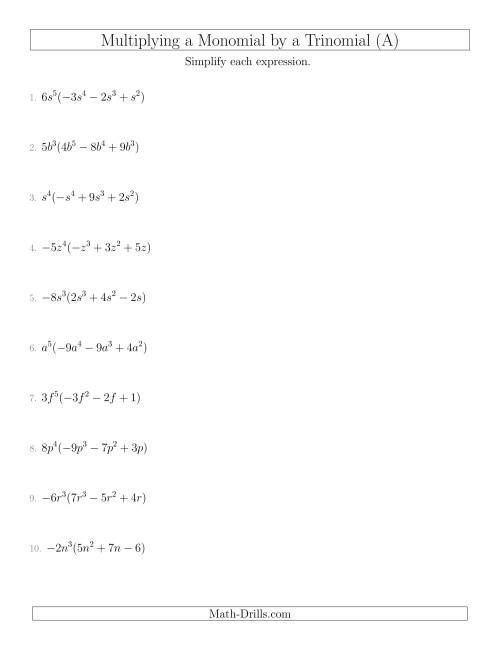 Multiplying a Monomial by a Trinomial (A)