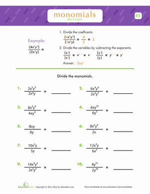 monomials worksheet