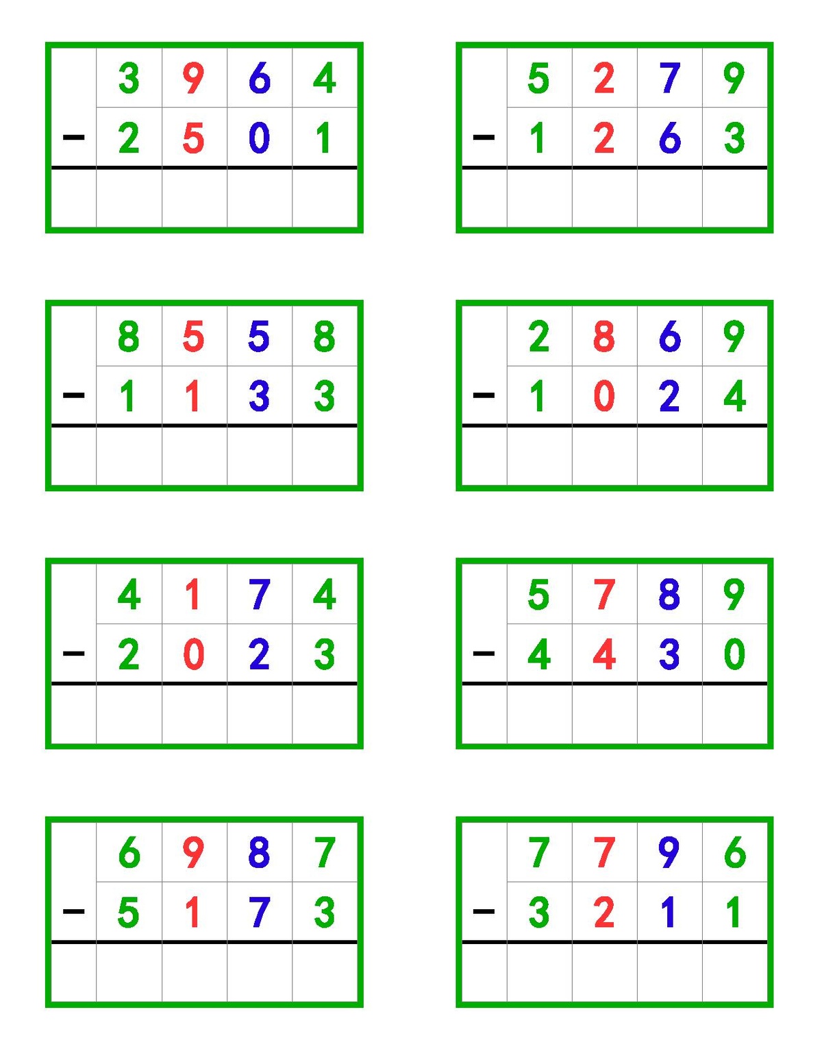montessori subtraction worksheet