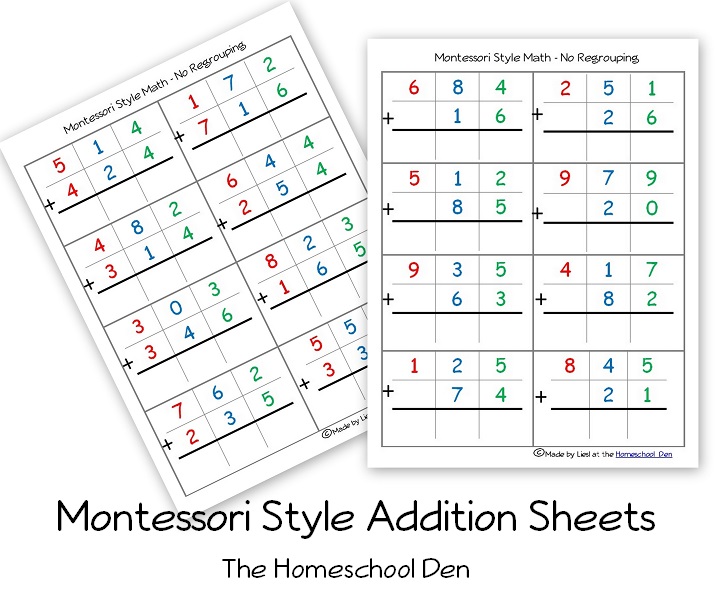 Free Montessori Style Addition Sheets (And Place Value Activities ...