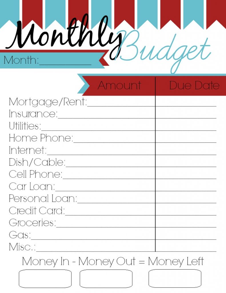 monthly budget printable
