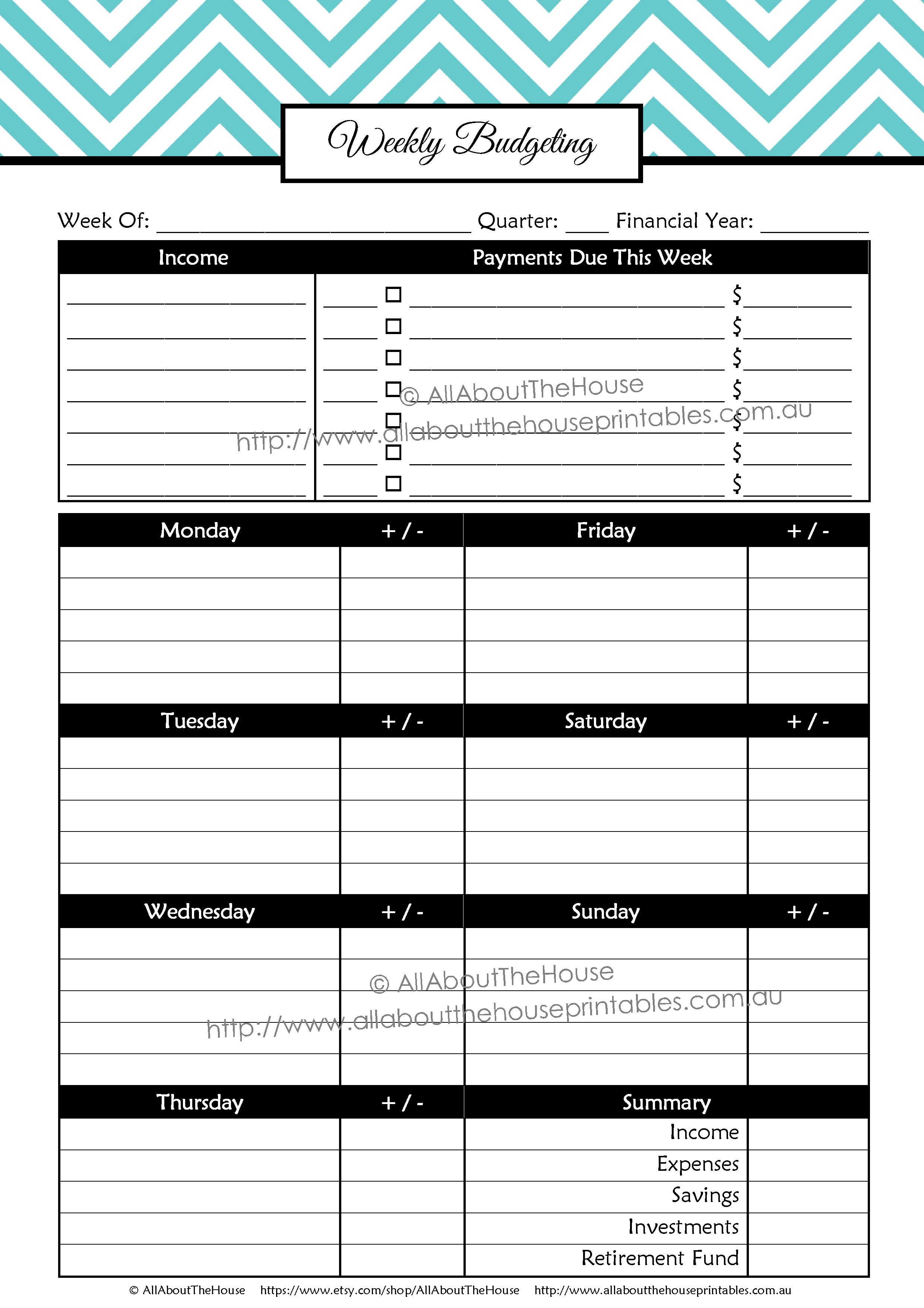 Weekly Budget planner binder printable editable pdf chevron money ...