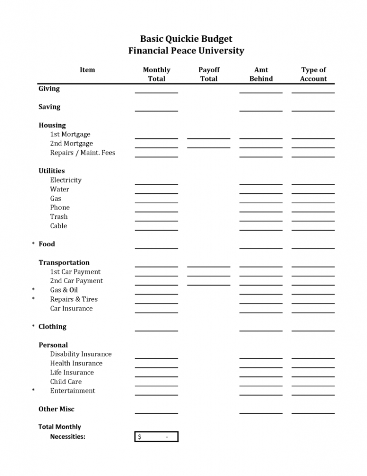 monthly budget worksheet printable dave ramsey