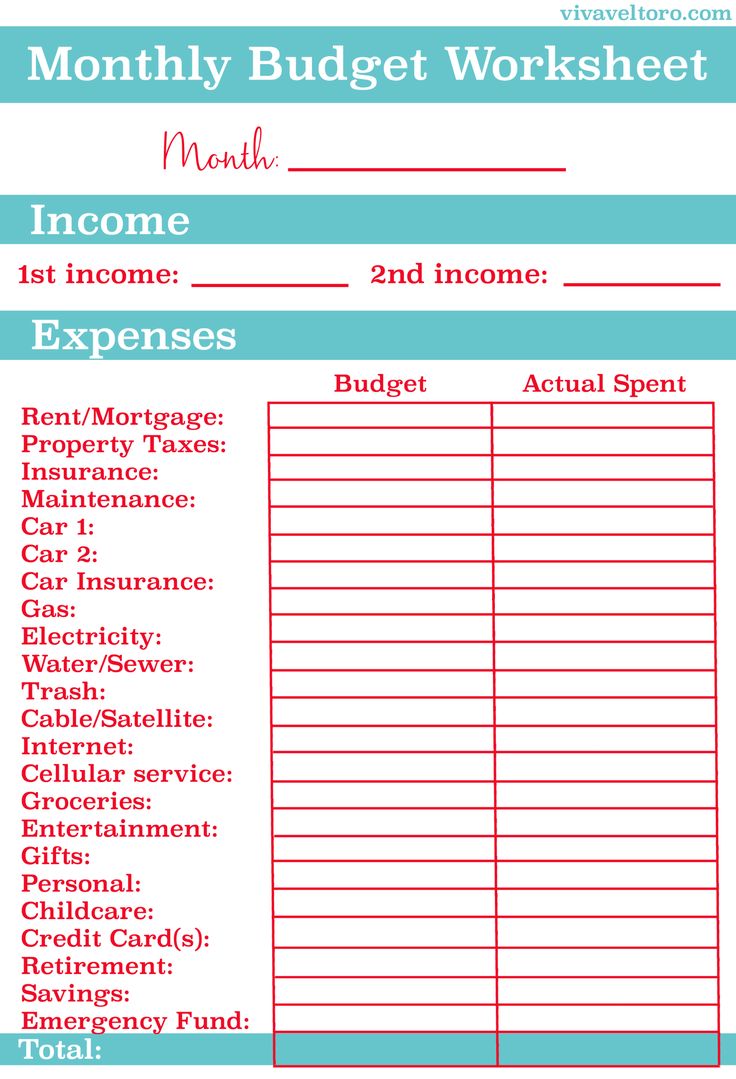 monthly budget worksheet printable