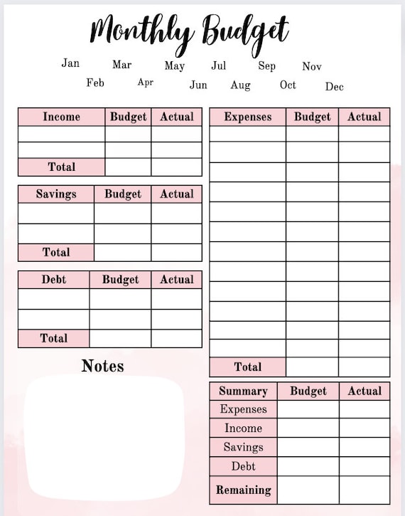 Printable Monthly Budget Template Biweekly Budget Worksheet Simple ...