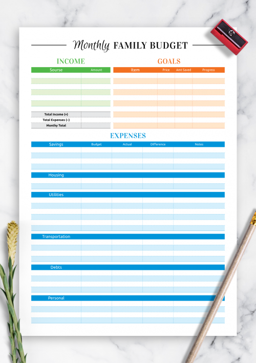 monthly family budget worksheet printable