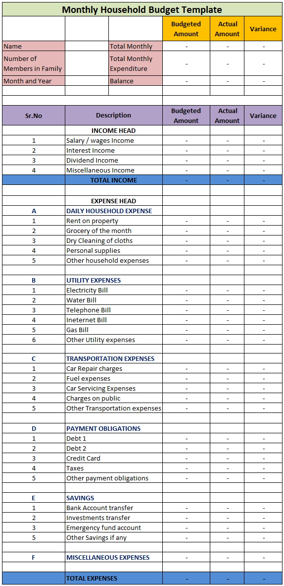 monthly family budget worksheet