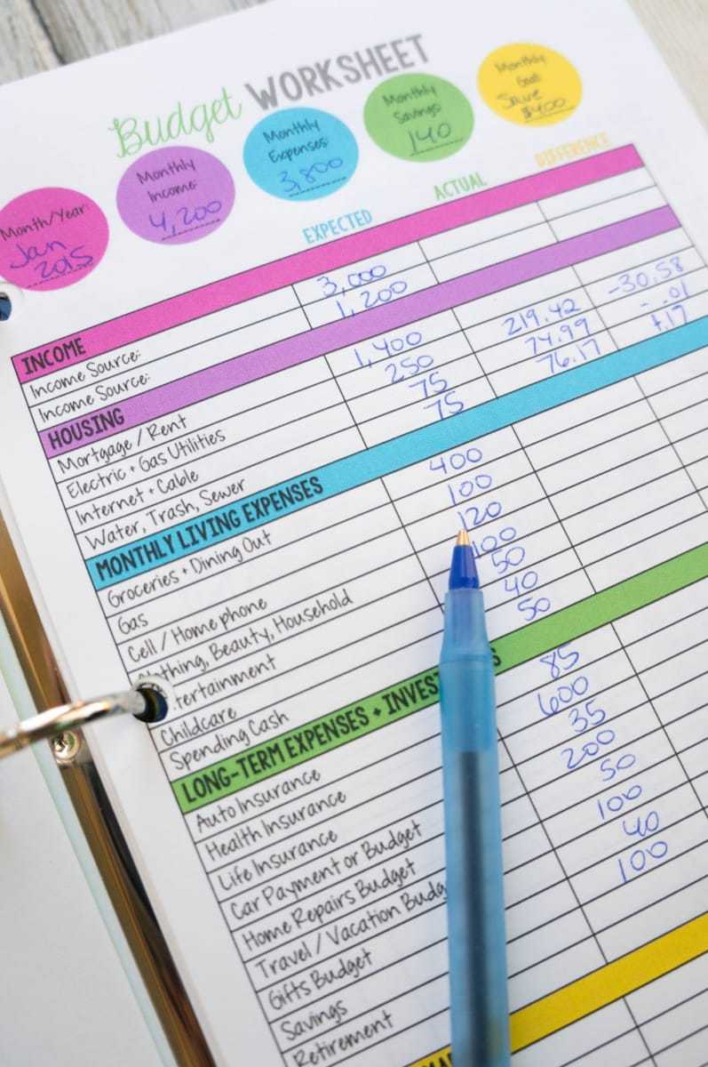 monthly family budget worksheet