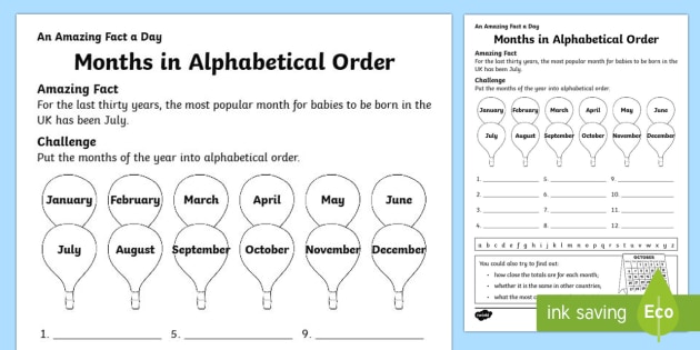 months in order worksheet