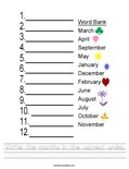 Write the months in the correct order Worksheet - Twisty Noodle