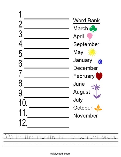 Write the months in the correct order Worksheet - Twisty Noodle