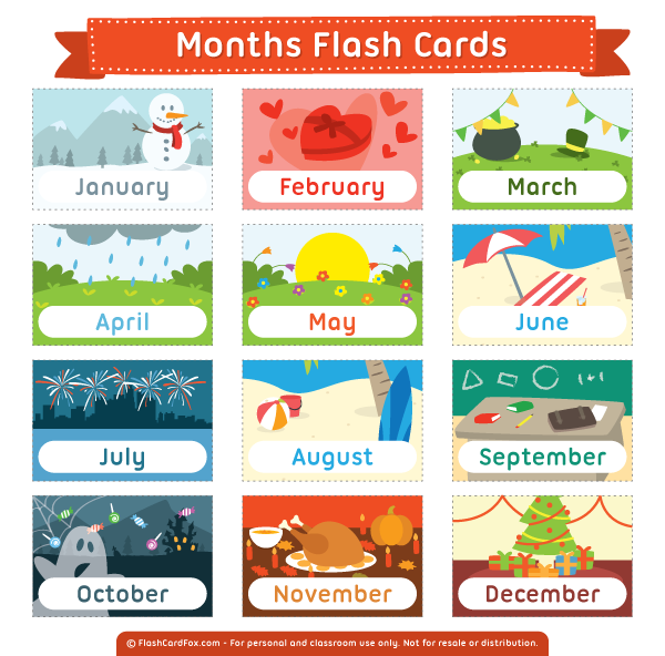 months of the year flashcards