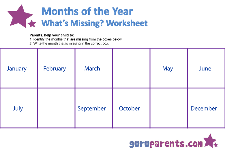 months of the year printable worksheet