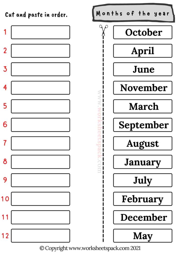 months of the year printable worksheet
