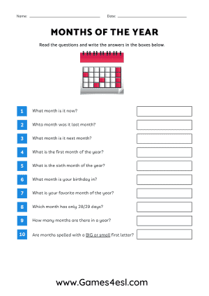 months of the year printables for elementary