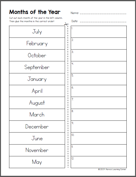 months of the year printables for preschool