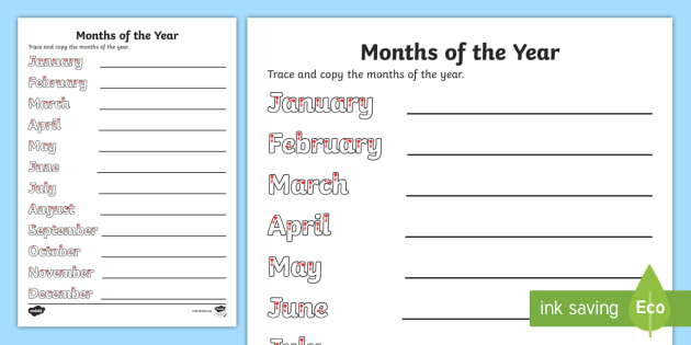 months of the year writing