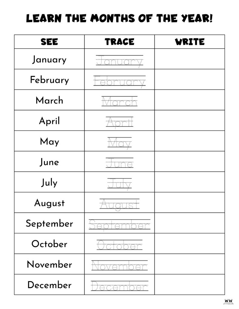 months of the year writing